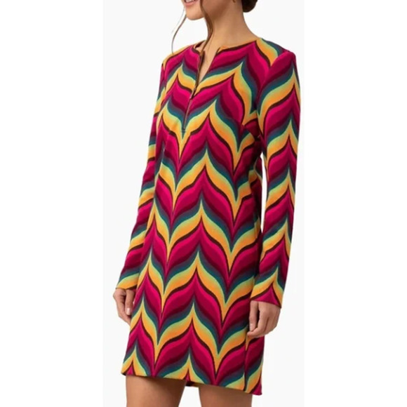 Trina Turk Women's Size XL - Lusinda Mini Dress Chevron Colorful w/Split V Neck - Picture 1 of 6